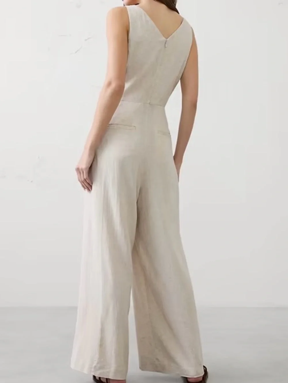 Banana Republic Navy V-Neck Sleeveless Wide-Leg Jumpsuit